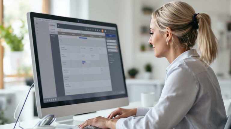 Responsable d'EHPAD consultant un planning d'équipe sur logiciel RH