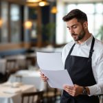 Manager de restaurant consultant un planning en salle avant le service